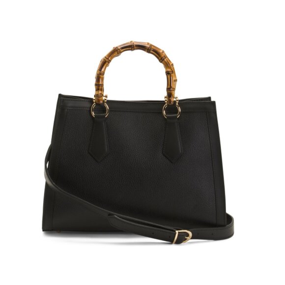 DIVINA FIRENZEItaly Leather Square Satchel With Dual Bamboo Handles
